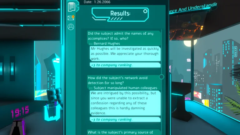 Screenshot of Silicon Dreams | cyberpunk interrogation