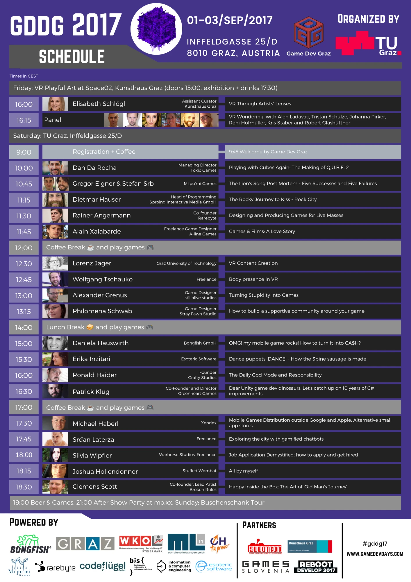 Game Dev Days Graz 2017 schedule, 1 to 3 September 2017