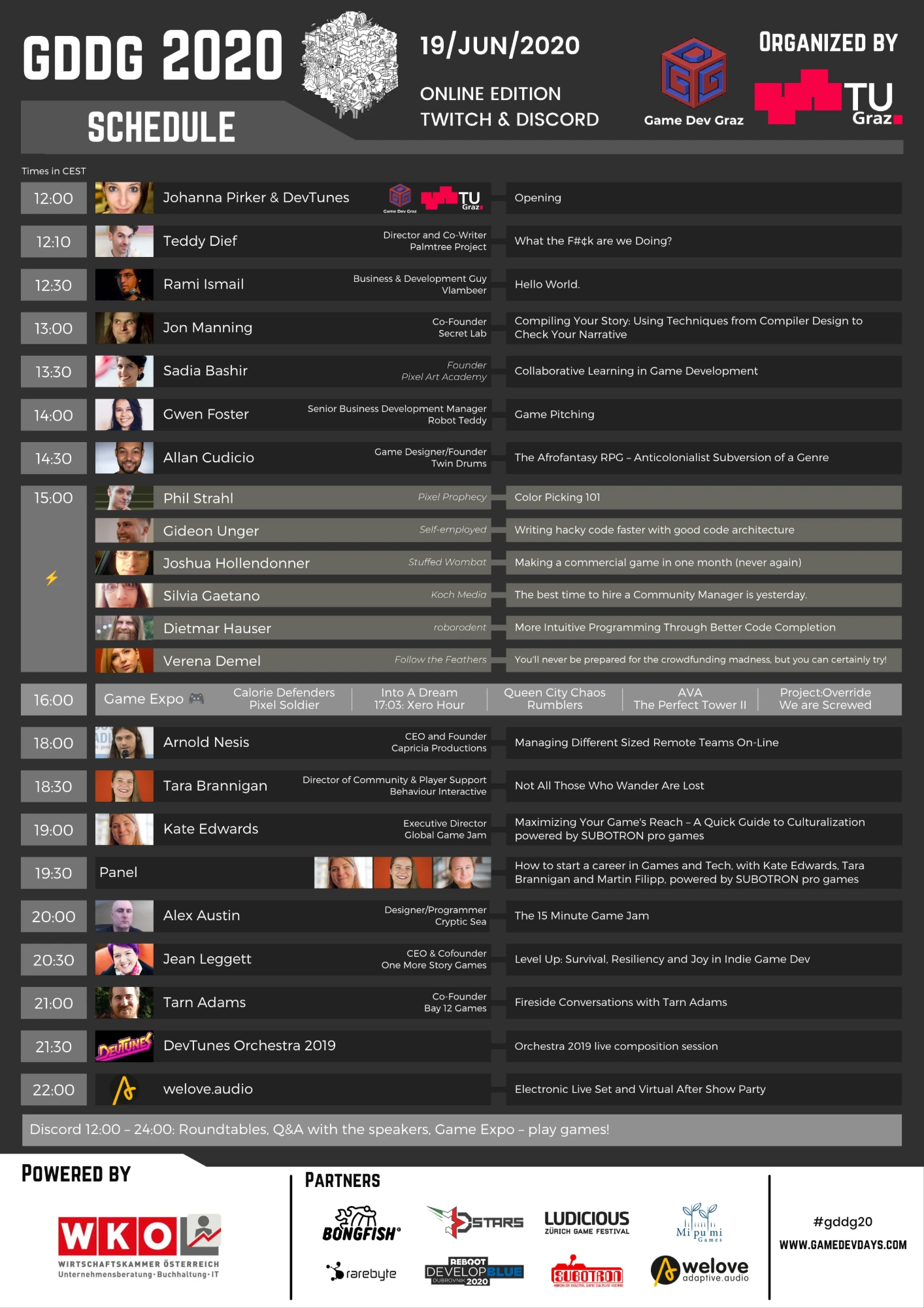 Game Dev Days Graz 2020 schedule, online edition on 19 June 2020