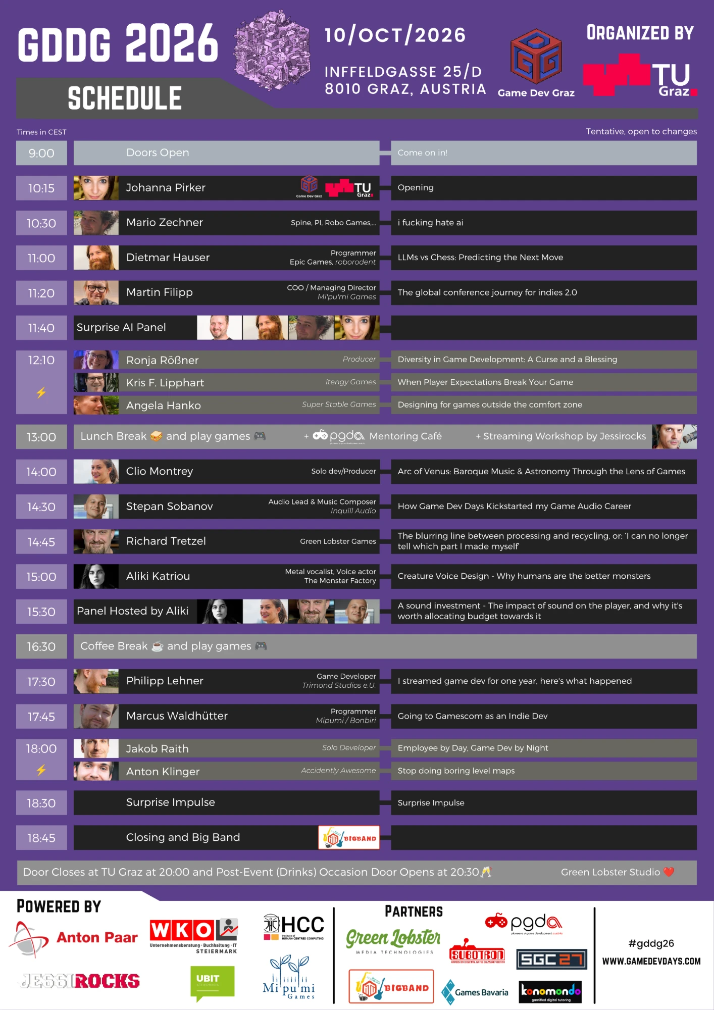 Game Dev Days Graz 2026 schedule, 10 October 2026