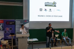 Nordic Game Discovery Contest round 1 on stage at Game Dev Days Graz 2018