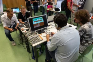 Attendees playing games at Game Dev Days Graz 2018
