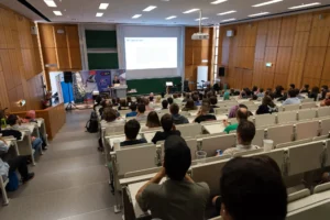 Lecture hall during a talk at Game Dev Days Graz 2018