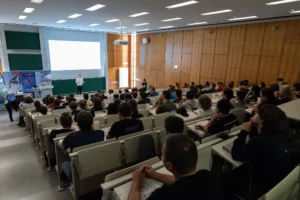 Full lecture hall at Game Dev Days Graz 2018