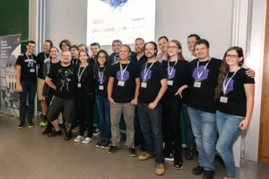 The organizer team in Game Dev Days shirts, Game Dev Days Graz 2018