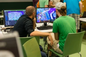 Attendees playing games at Game Dev Days Graz 2017