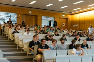 Lecture hall during a talk at Game Dev Days Graz 2017