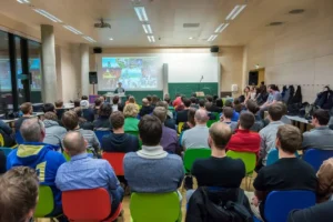 Full lecture hall at Game Dev Days Graz 2016