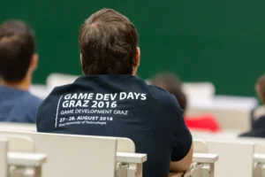 An attendee in a Game Dev Days Graz 2016 shirt